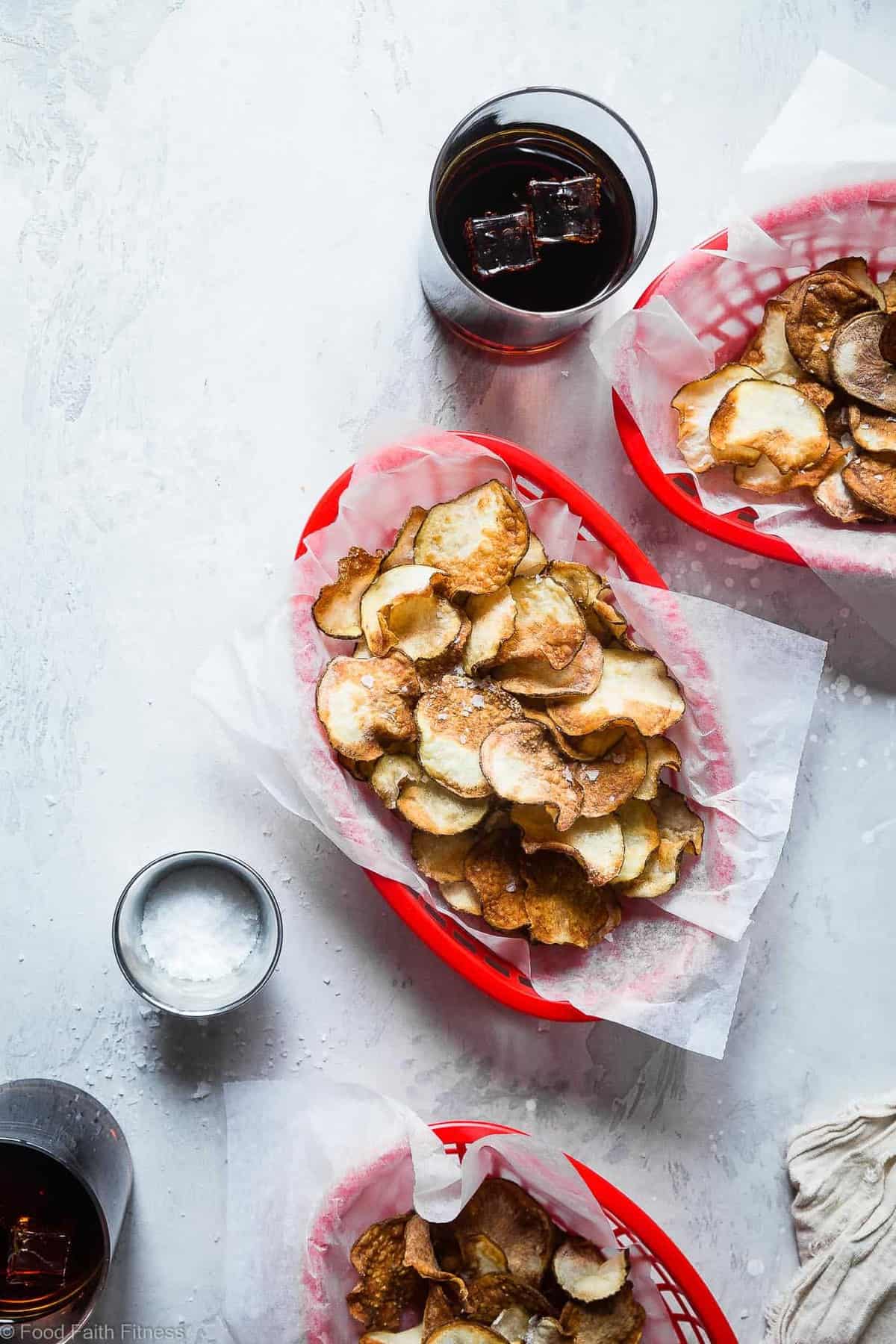 Air Fryer Potato Chips - These EASY Air Fryer Potato Chips are perfectly crispy and crunchy and only use 2 ingredients! You'll never believe they are healthy, vegan, gluten free and only 75 calories for a large serving! | #Foodfaithfitness | #Glutenfree #Airfryer #Healthy #Vegan #CleanEating