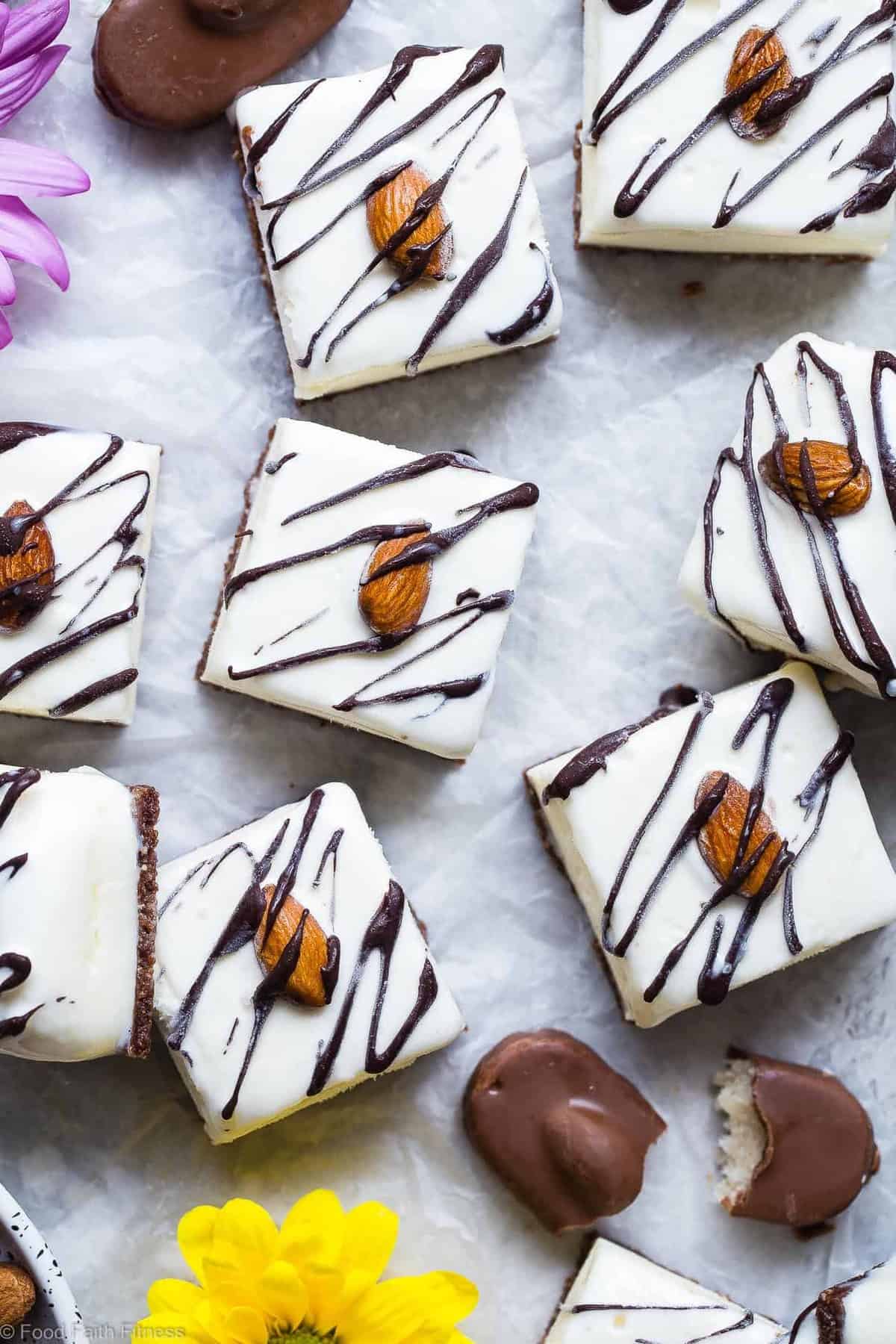 Healthy Almond Joy Ice Cream Bars - These easy, 5 ingredient Almond Joy Ice Cream Bars are a healthier, protein packed Summer dessert that is gluten free and only 116 calories! Kids and adults are going to LOVE these! | #Foodfaithfitness | #Glutenfree #Healthy #NoBake #Chocolate #Dessert