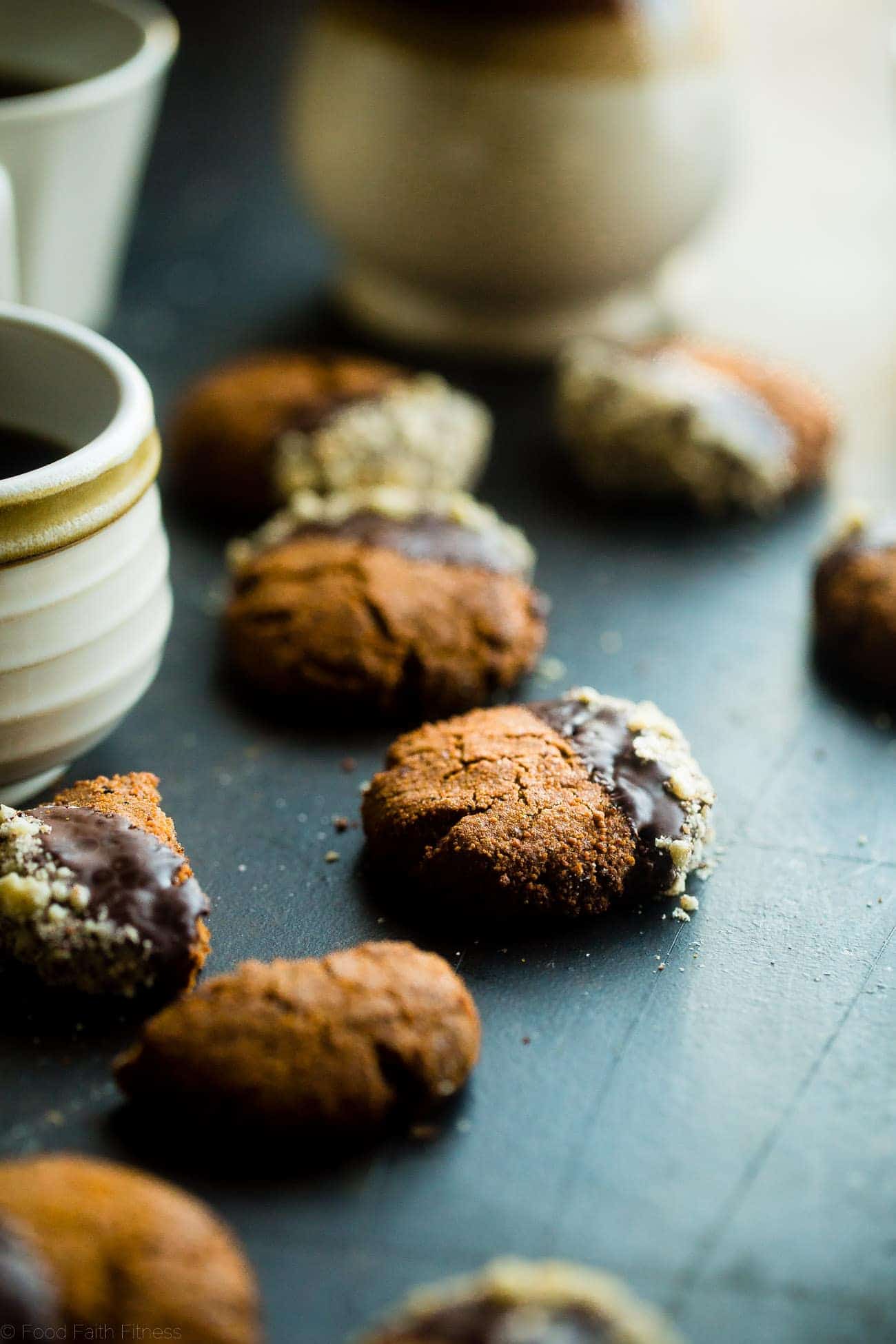 Paleo Chocolate Hazelnut Coffee Ginger Snaps - This easy, sweet and spicy paleo chocolate hazelnut healthy ginger snap recipe has notes of rich coffee! They're the perfect healthy, gluten free cookie for the Holidays! | Foodfaithfitness.com | @FoodFaithFit