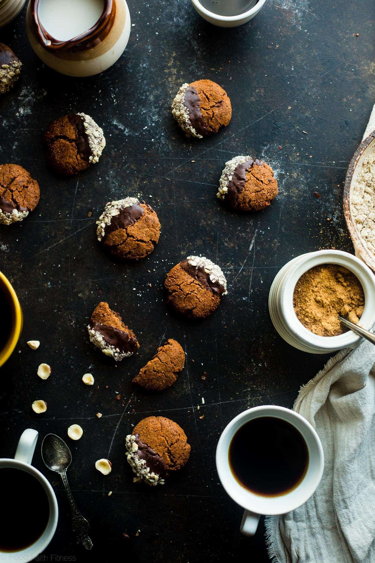 Paleo Chocolate Hazelnut Coffee Ginger Snaps - This easy, sweet and spicy paleo chocolate hazelnut healthy ginger snap recipe has notes of rich coffee! They're the perfect healthy, gluten free cookie for the Holidays! | Foodfaithfitness.com | @FoodFaithFit