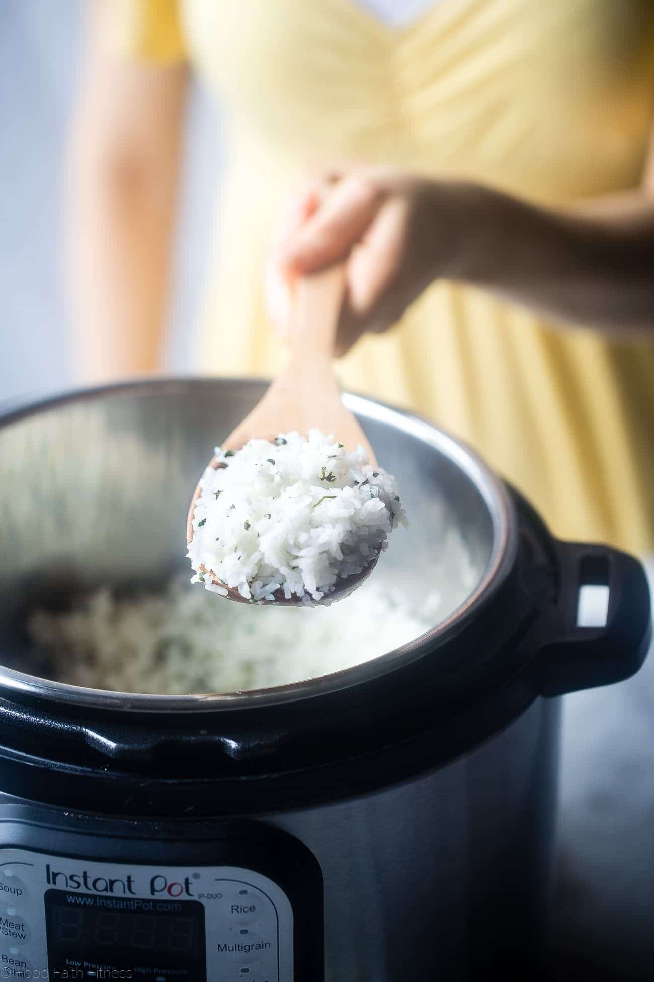 Instant Pot Cilantro Lime Rice - This super easy rice tastes like Chipotle's, is only 3 ingredients and is ready in 12 minutes - the perfect healthy side dish! | Foodfaithfitness.com | @FoodFaithFit