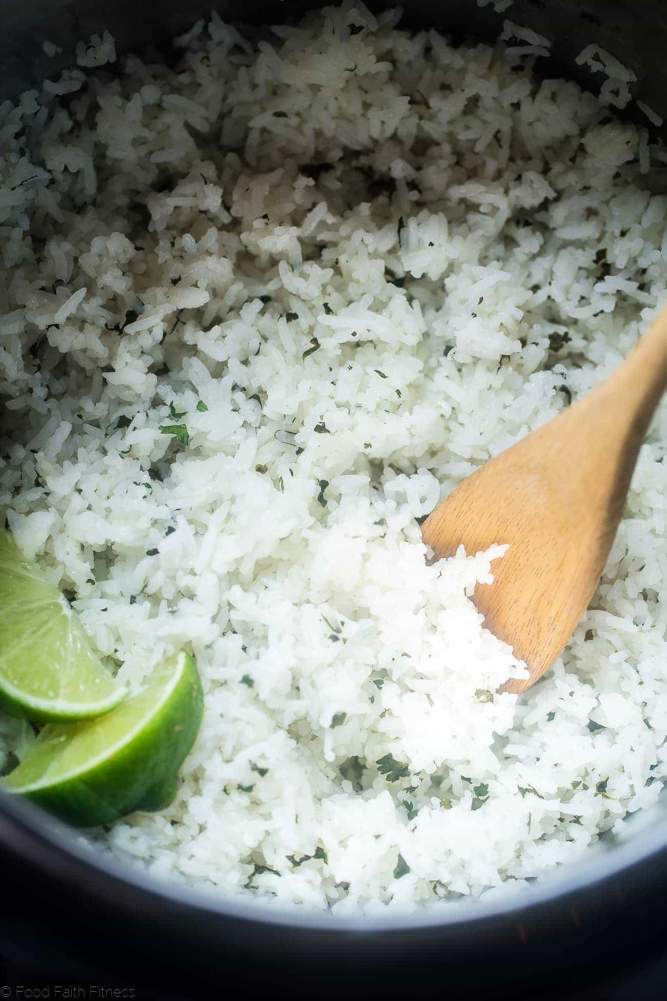 Instant Pot Cilantro Lime Rice - This super easy rice tastes like Chipotle's, is only 3 ingredients and is ready in 12 minutes - the perfect healthy side dish! | Foodfaithfitness.com | @FoodFaithFit