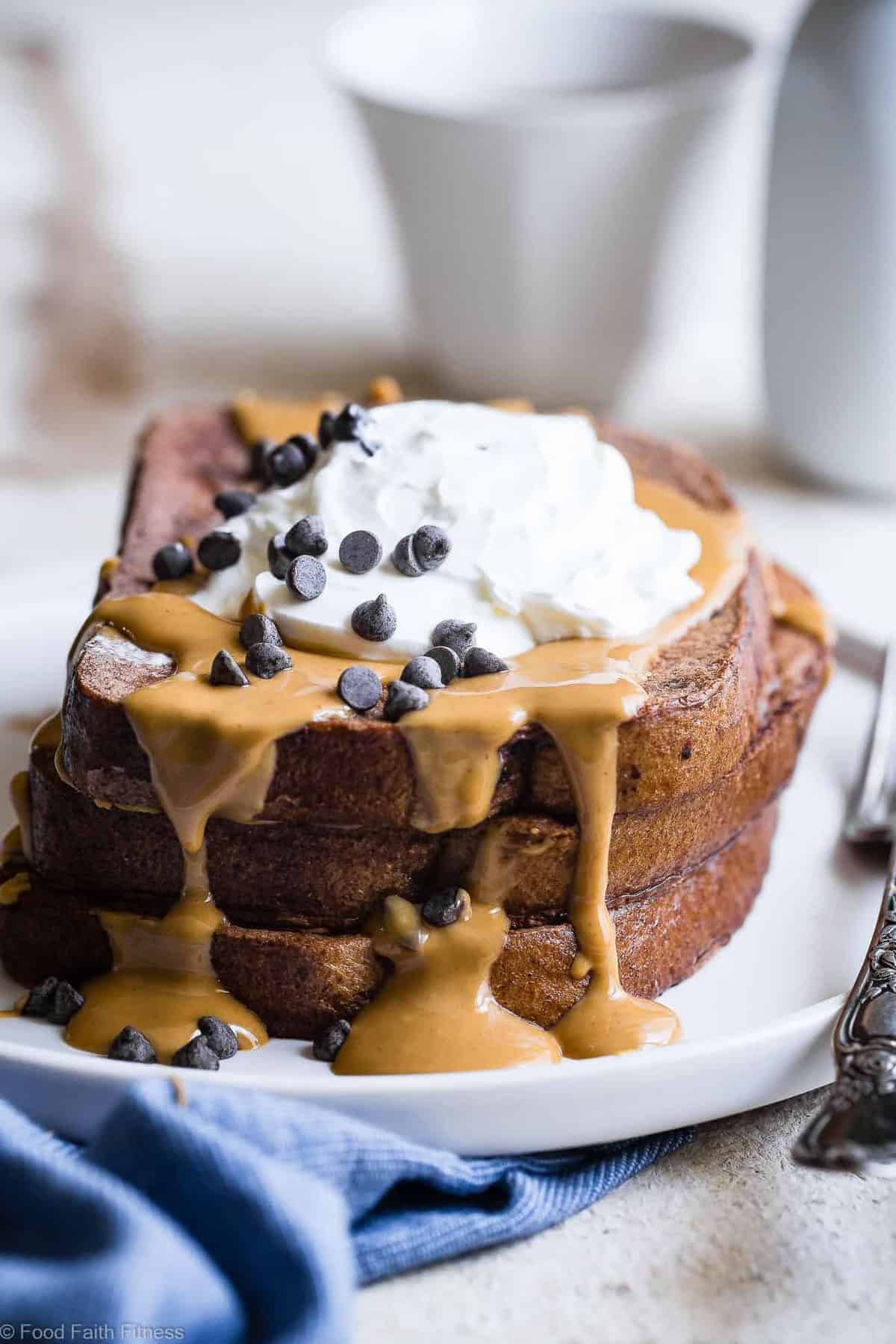 Chocolate Peanut Butter Protein French Toast - Loaded with chocolate peanut butter goodness and 32g of protein! SO easy to make and has a gluten free and paleo friendly option! Your new favorite breakfast to keep you FULL! | #Foodfaithfitness | #Glutenfree #Healthy #Paleo #Breakfast #FrenchToast Chocolate Peanut Butter Healthy High Protein French Toast - Loaded with chocolate peanut butter goodness and 32g of protein! SO easy to make and has a gluten free and paleo friendly option! This chocolate peanut butter french toast will be your new favorite breakfast to keep you FULL! | #Foodfaithfitness | #Glutenfree #Healthy #Paleo #Breakfast #FrenchToast