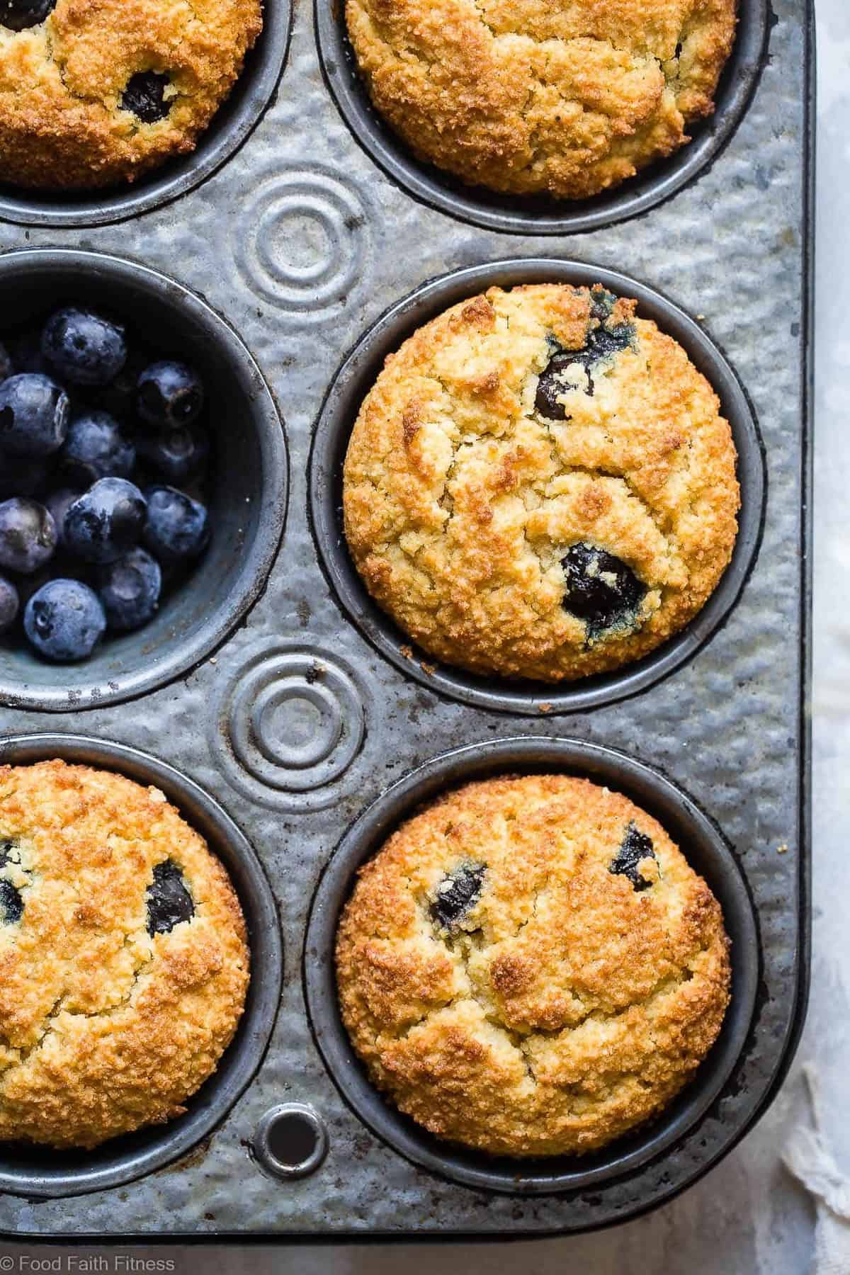 a close up view of a muffin pan filled with Keto Muffins