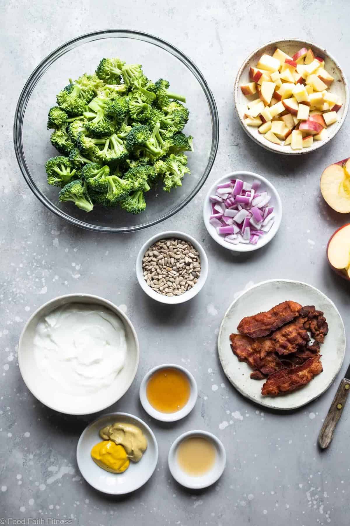 Honey Mustard Broccoli Apple Salad with Greek Yogurt - An easy, gluten free and healthy side dish that even kids will like! It's protein packed and makes great leftovers! | #Foodfaithfitness | #Glutenfree #Grainfree #Healthy #GreekYogurt Healthy Broccoli Apple Salad with Greek Yogurt - This broccoli and apple salad is an easy, gluten free and healthy side dish that even kids will like! It's protein packed and makes great leftovers! | #Foodfaithfitness |