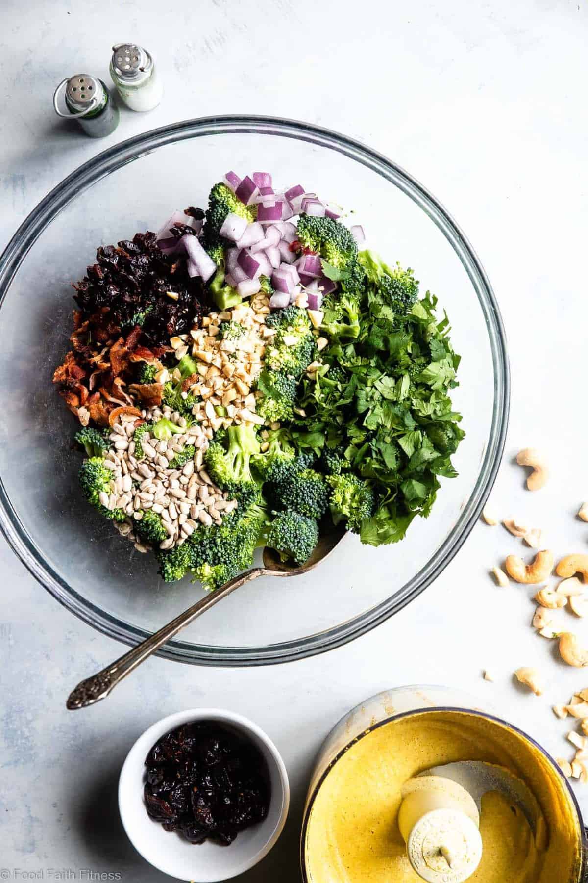 Curried Vegan Paleo Broccoli Cashew Salad - This easy healthy broccoli salad is jazzed up with a curried cashew cream dressing. It's a quick, easy, gluten and dairy free side that's always a crowd pleaser! | #Foodfaithfitness | Curried Vegan Paleo Broccoli Cashew Salad - This easy healthy broccoli salad is jazzed up with a curried cashew cream dressing. It's a quick, easy, gluten and dairy free side that's always a crowd pleaser! | #Foodfaithfitness | #Glutenfree #Paleo #Vegan #Dairyfree #Healthy