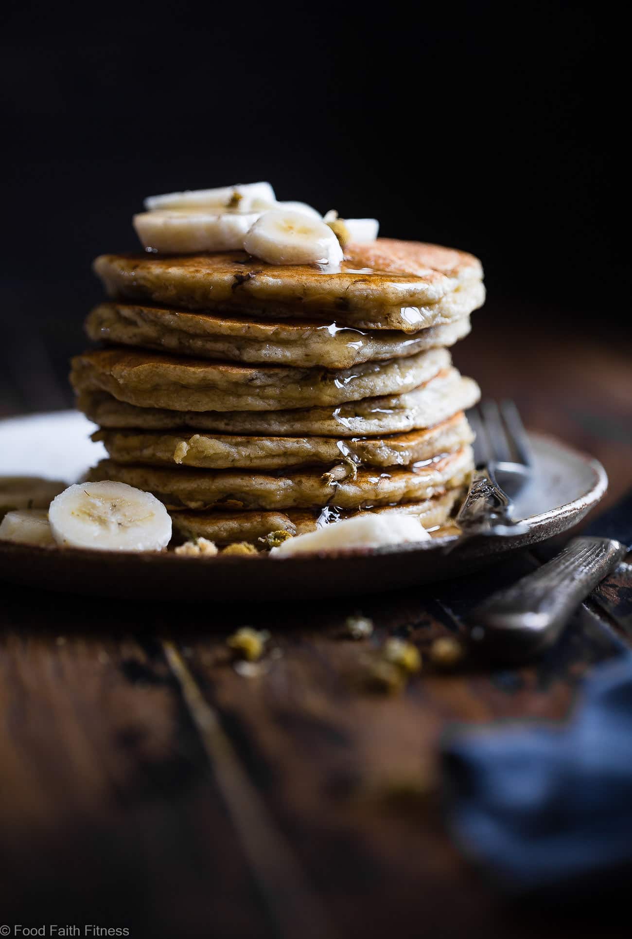 Easy Paleo Banana Pancakes - These quick and easy banana pancakes are naturally sweetened, gluten, grain and dairy free and SO light and fluffy! The perfect healthy start to your day or weekend breakfast! | Foodfaithfitness.com | @FoodFaithFit