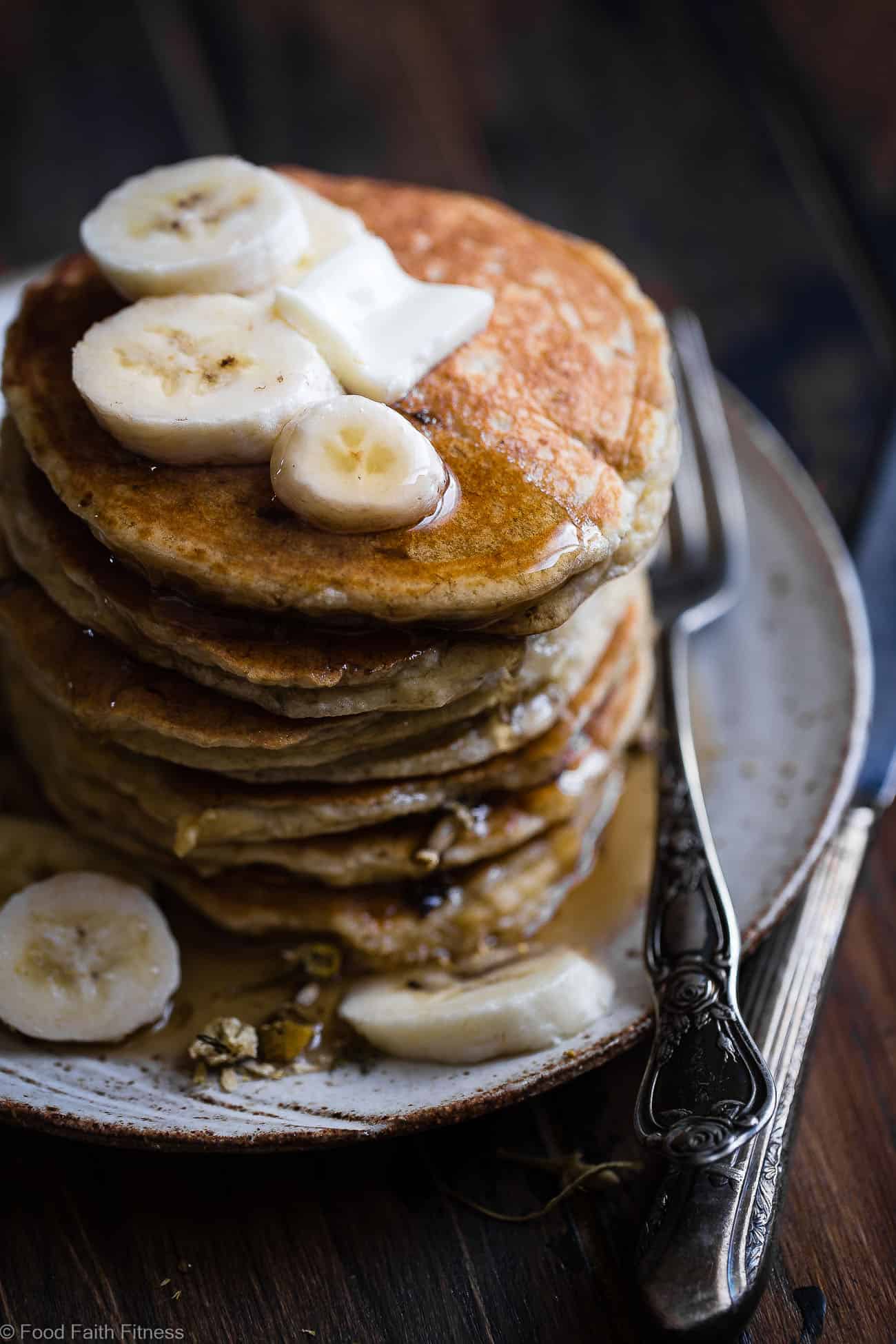 Easy Paleo Banana Pancakes with Coconut Flour - These quick and easy banana pancakes are naturally sweetened, gluten, grain and dairy free and SO light and fluffy! The perfect healthy start to your day or weekend breakfast! | Foodfaithfitness.com | @FoodFaithFit
