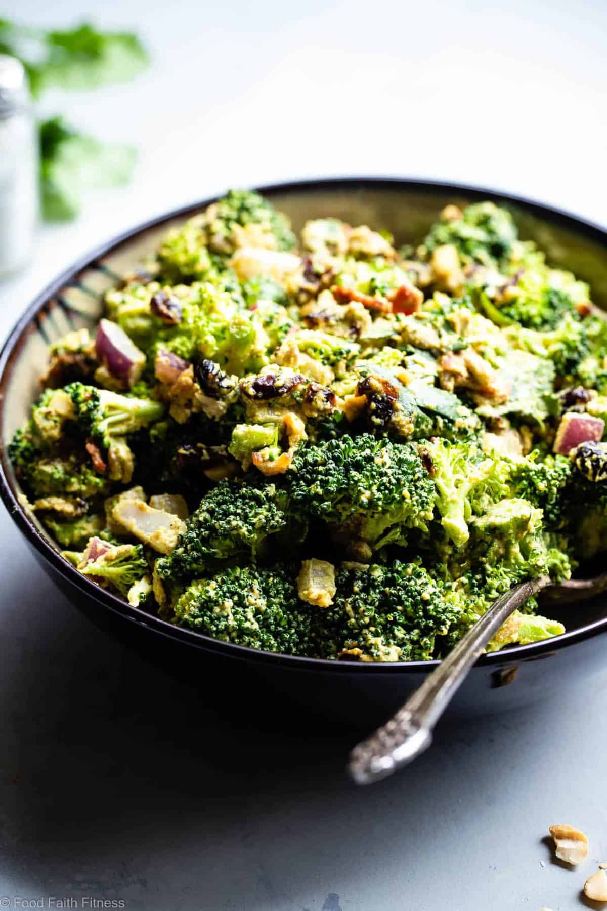 Curried Vegan Paleo Broccoli Cashew Salad - This easy healthy broccoli salad is jazzed up with a curried cashew cream dressing. It's a quick, easy, gluten and dairy free side that's always a crowd pleaser! | #Foodfaithfitness | Curried Vegan Paleo Broccoli Cashew Salad - This easy healthy broccoli salad is jazzed up with a curried cashew cream dressing. It's a quick, easy, gluten and dairy free side that's always a crowd pleaser! | #Foodfaithfitness | #Glutenfree #Paleo #Vegan #Dairyfree #Healthy
